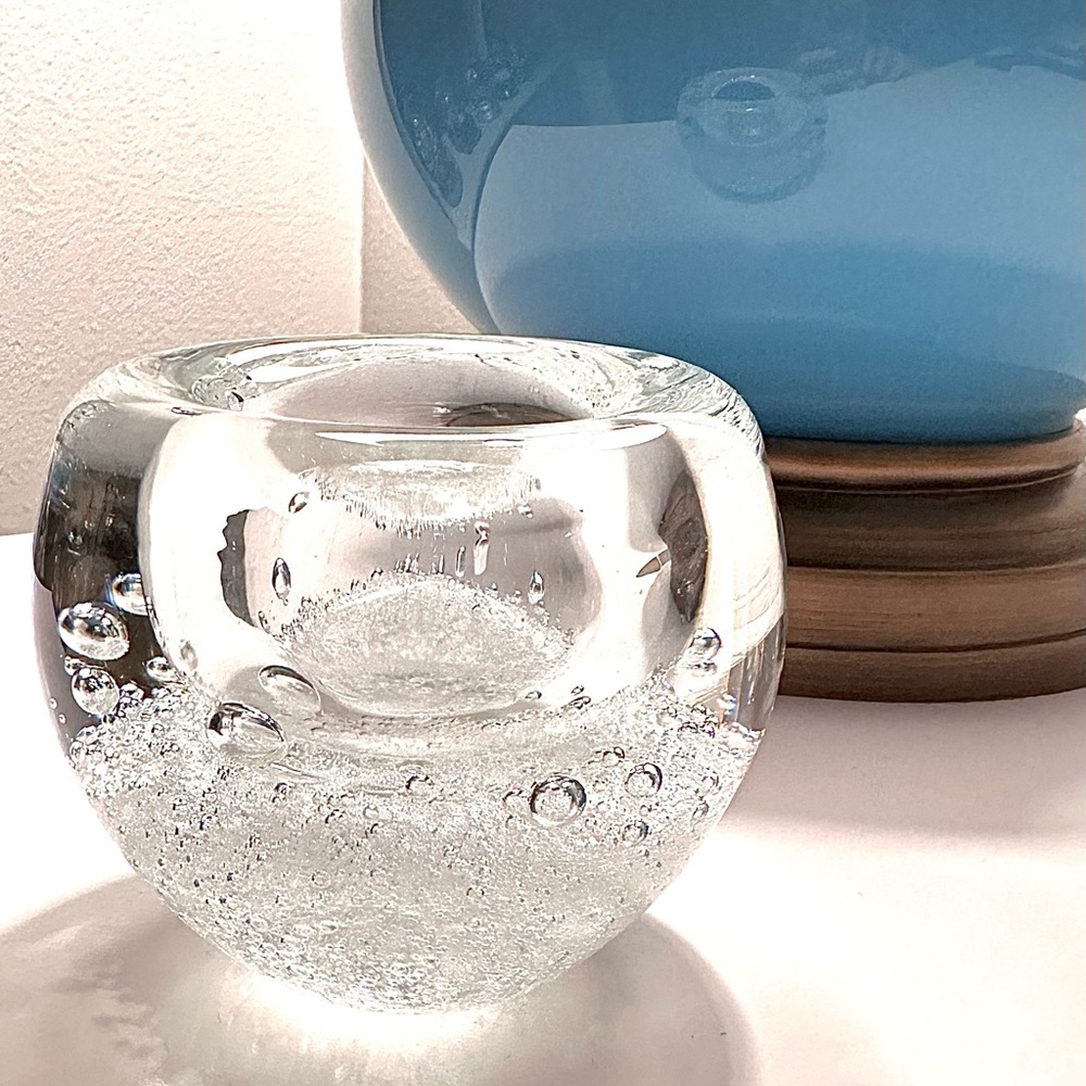 Heavyweight Hand Blown Bubble Crystal Candle Holder. Kosta Boda?